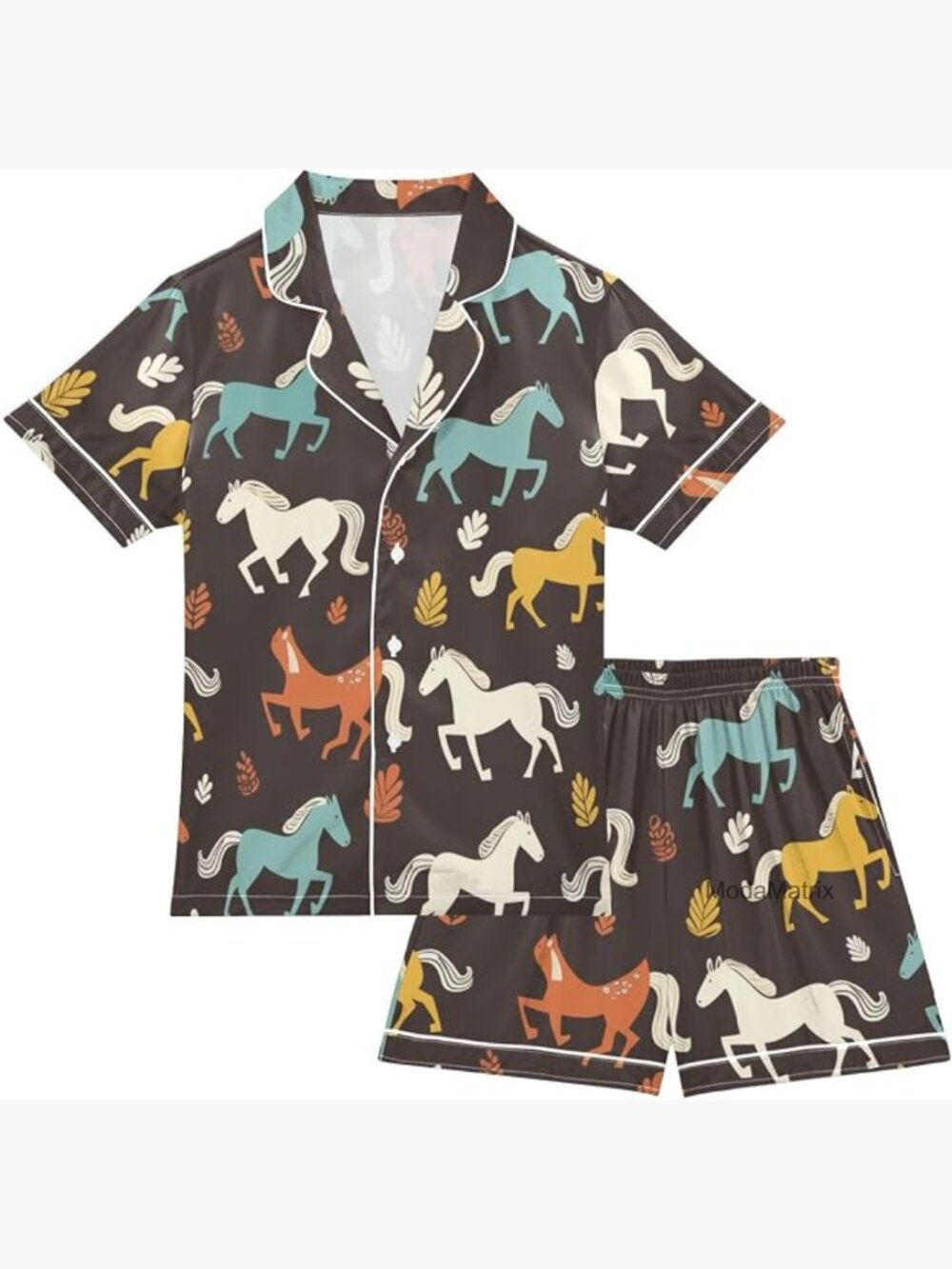 Silky Pajama Set - Short Sleeve Top & Drawstring Bottoms